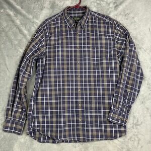 Eddie Bauer Shirt Mens Lrg Tall Blue Plaid Relaxed Fit 100% Cotton Button Down